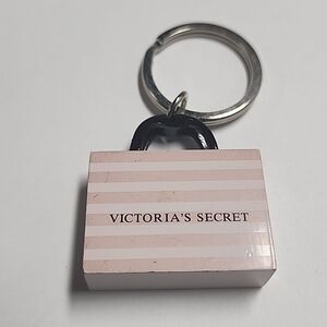 Vintage Victoria’s Secret metal keychain pink and white stripes